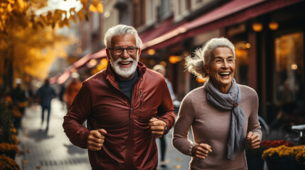 Elderly couple enjoy each other's company as they walk in the park