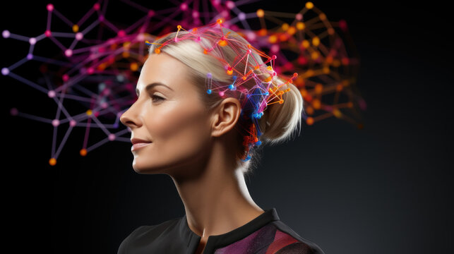 Woman's thought process in the form of abstract brainwaves