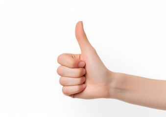 Close up of thumbs up isolated hand on white background.