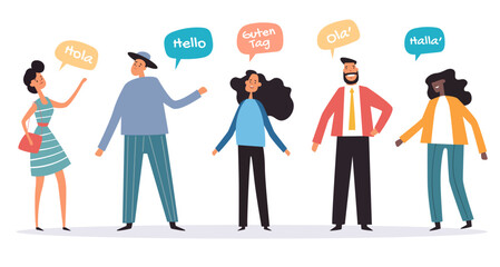 People multilingual greeting hello talk different language concept. Vector flat graphic design illustration
