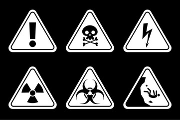 Warning attention pictogram danger safety yellow sign isolated set. Vector flat graphic design illustration