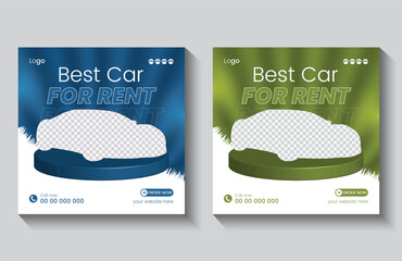 Rental car promotion social media post banner template, car social media post design, business promotion advertising marketing design, square ad web banner template, 2 color set bundle, sale post