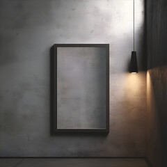 Blank black poster on concrete wall. Mock up. 3D Rendering