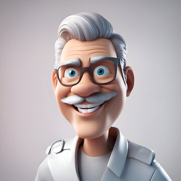 3D illustration of a senior doctor with a white beard and glasses
