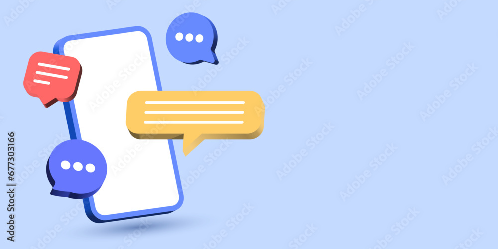 Poster mobile phone with chat message speech bubble icon. social media and social network online communicat