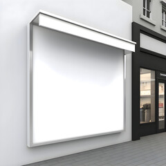 3d render of a shop window with a blank billboard on it