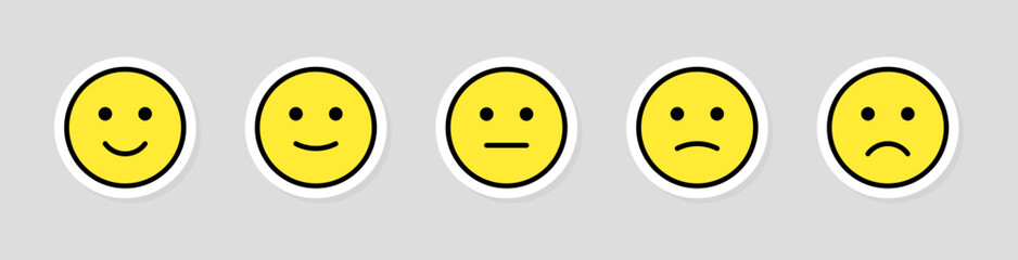 Feedback emoticons flat emoji sticker set. Smiley icon set , happy, neutral, sad, emoji, icon - Customer satisfaction rating scale with good and bad emotions. Vector illustration