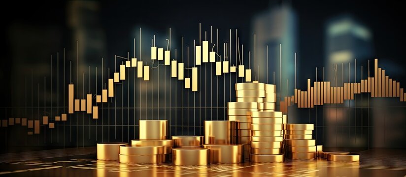 3D gold trading chart represents wealth and success in the stock market Copy space image Place for adding text or design