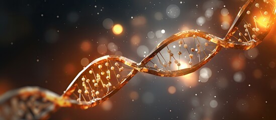 3D illustration showing manipulated DNA structure repair and editing under orange lighting Copy space image Place for adding text or design