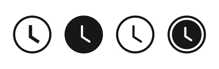 time and clock icons set in flat style, timer symbol watch later sign in filled, line, outline icon for ui apps and website  - obrazy, fototapety, plakaty