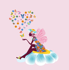 Woman on a flower as a symbol of spring