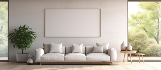 3D render of frame in Spanish villa s living room Copy space image Place for adding text or design