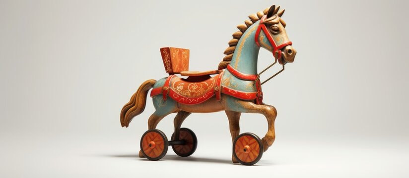 3D image of an old fashioned toy horse on a blank backdrop Copy space image Place for adding text or design