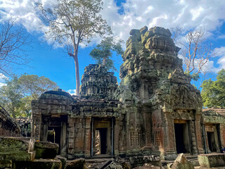 Ta Prohm, a mysterious temple of the Khmer civilization, located on the territory of Angkor in...