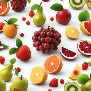 Seamless pattern with fruits on white background. 3d illustration