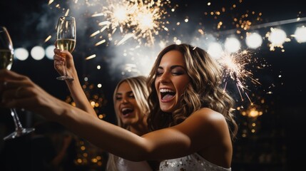 A Toast to a New Year: Celebrating with Wine and Friendship - obrazy, fototapety, plakaty