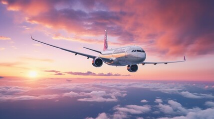 Fototapeta na wymiar A large passenger jet flying through a cloudy sky. Generative AI.