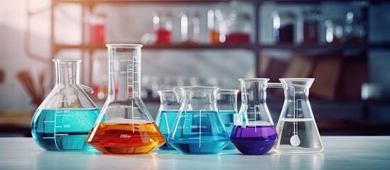 Chemical containing lab glassware studying chemistry Copy space image Place for adding text or design