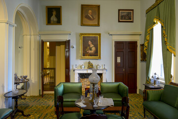 The interior of Arlington House in Virginia with its orginal decor from the times of post-Civil War