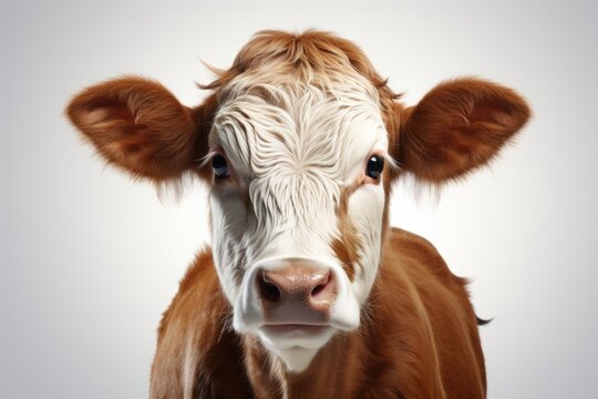 A close up of a cow"s face on a white background. Realistic clipart on white background