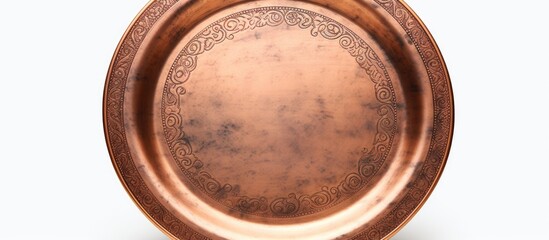 Antique copper plate in isolation on white background Copy space image Place for adding text or design - obrazy, fototapety, plakaty