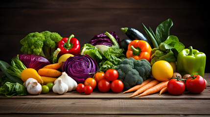 Assorted Fresh Vegetables on Rustic Wooden Background