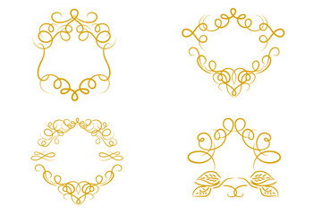 Set of Premium gold vintage baroque frame ornament engraving crest floral. Premium Gold vintage baroque frame. Floral retro pattern antique style acanthus foliage swirl decorative. Vector illustration