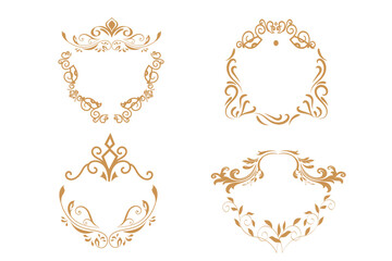 Set of Premium gold vintage baroque frame ornament engraving crest floral. Premium Gold vintage baroque frame. Floral retro pattern antique style acanthus foliage swirl decorative. Vector illustration