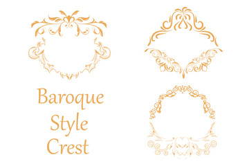 Set of Premium gold vintage baroque frame ornament engraving crest floral. Premium Gold vintage baroque frame. Floral retro pattern antique style acanthus foliage swirl decorative. Vector illustration - obrazy, fototapety, plakaty
