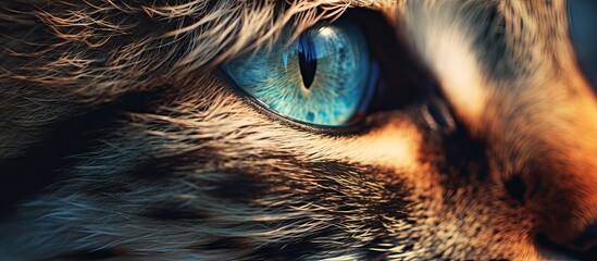 Close up of cat with infected eye in pain possibly conjunctivitis herpes or allergy Copy space image Place for adding text or design