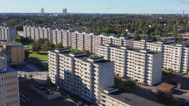 Pre fabricated pre cast slab buildings in suburb. Ghetto like apartments