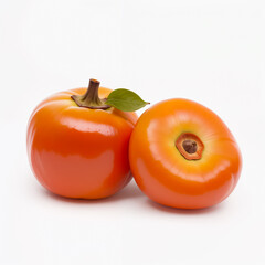 Persimmon with leaf close-up on a white background. Generative AI