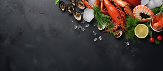 Assorted fresh seafood enhanced with herbs and lime Copy space image Place for adding text or design