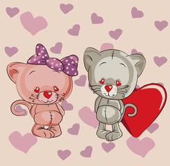 а plush kitten gives heart