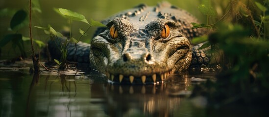Fototapeta premium Alligators in rural and urban Florida Copy space image Place for adding text or design