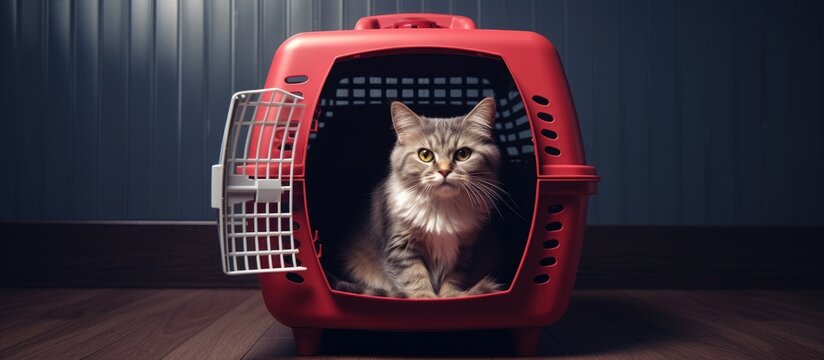 Cat is in pet carrier Copy space image Place for adding text or design