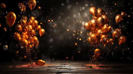 New Years Background With Copy Space And Golden Balloons - Generative Ai - obrazy, fototapety, plakaty