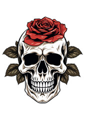 skull with roses vector drawing, skull decorated with roses, skull tattoo art, print ready eps file, for cricut, clip art,