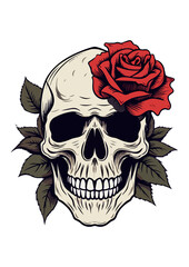 skull with roses vector drawing, skull decorated with roses, skull tattoo art, print ready eps file, for cricut, clip art,