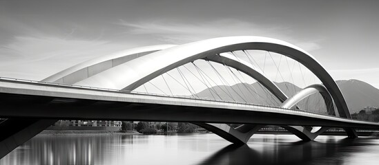 Black and white photography of a metal bridge structure in Bilbao Spain Copy space image Place for...