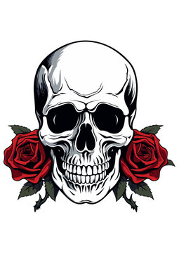 skull with roses vector drawing, skull decorated with roses, skull tattoo art, print ready eps file, for cricut, clip art,
