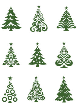 Green pine tree isolated on white background vector,eps,editable,print ready christmas pine trees