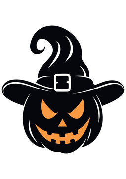 Pumpkin vector wearing witch hat,orange pumpkin,halloween decoration,eps,editable and print ready