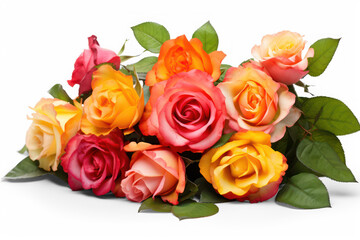 colorful bunch bouquet of roses, isolated on transparent background, png file