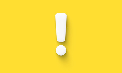 white exclamation mark isolated on a yellow background. Warning concept. Sign or symbol. Illustration - obrazy, fototapety, plakaty