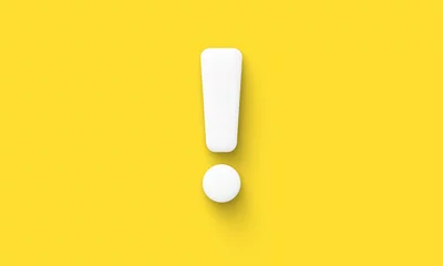 Fotobehang white exclamation mark isolated on a yellow background. Warning concept. Sign or symbol. Illustration © Vladislav
