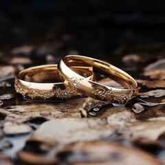 Eternal Bond of Love  Wedding Rings in Selective Focus Symbolizing Unbreakable Union - obrazy, fototapety, plakaty