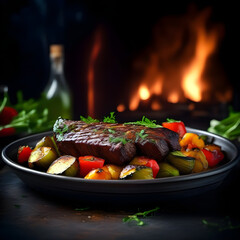 Food photography of a medium rare steak fillet - commercial style magazine photography