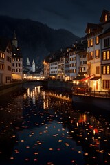 Obraz premium night view of the old town country
