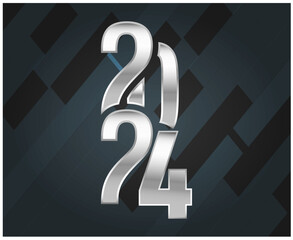 2024 New Year Holiday Design Gray Abstract Vector Logo Symbol Illustration With Black Background